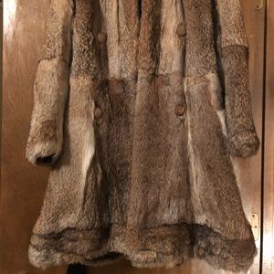 Authentic rabbit fur coat with hood and belt